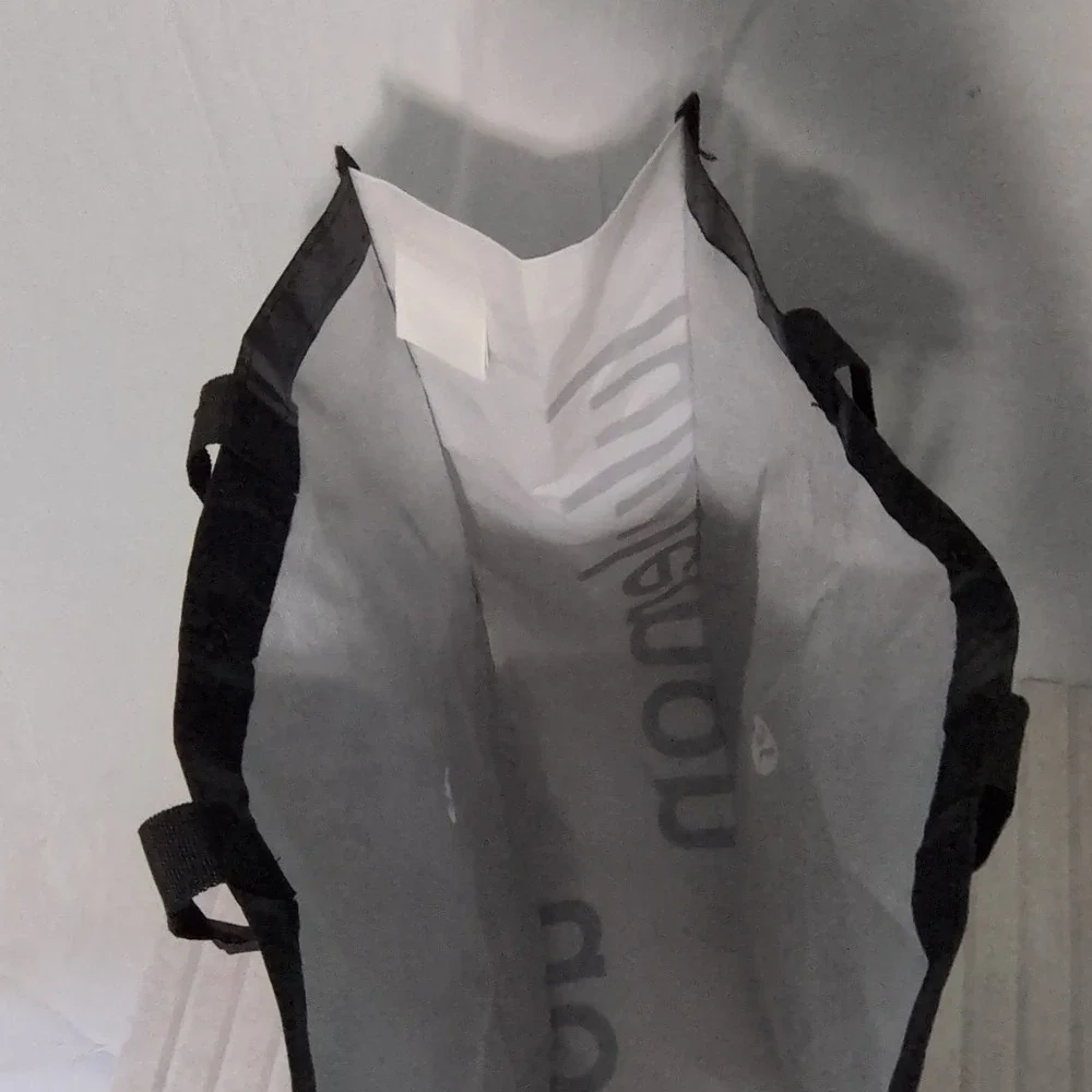 Lululemon Large Black White Foldable Reusable Shopping Bag Tote Plastic